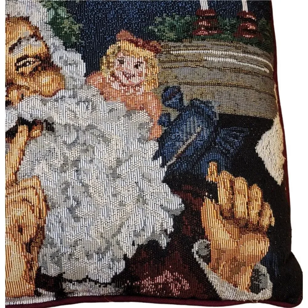 Vintage Santa Claus Doll Teddy Bear Needlepoint Christmas Throw Pillow Tapestry
